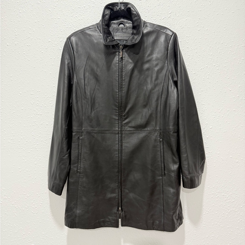 Jaclyn Smith long Black soft Leather Jacket L